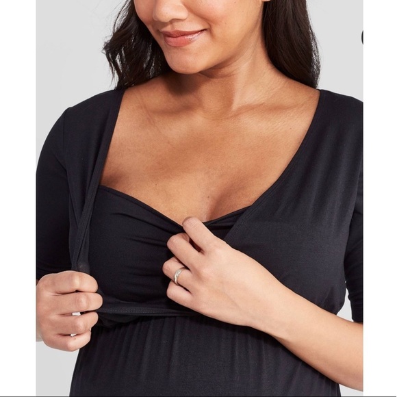 Ingrid & Isabel Maternity Top Elbow Sleeve V-Neck Nursing Tunic Top Black XXL - Picture 3 of 11